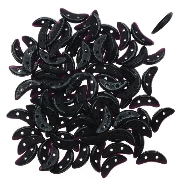 CzechMates Glass, 2-Hole Crescent Beads 10x4.5mm, Jet Black (2.5 Tube)