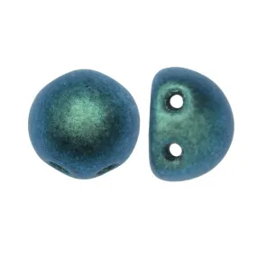 CzechMates Glass, 2-Hole Round Cabochon Beads 7mm Diameter, Aqua Teal Polychrome (2.5 Tube)