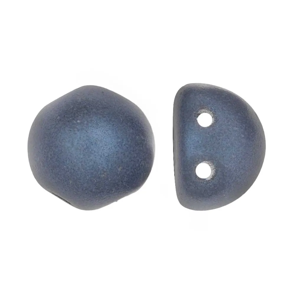 CzechMates Glass, 2-Hole Round Cabochon Beads 7mm Diameter, Metallic Blue Suede (2.5 Tube)