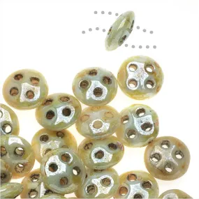 CzechMates Glass, 4-Hole QuadraLentil Beads 6mm, Opaque Picasso Luster (2.5 Tube)