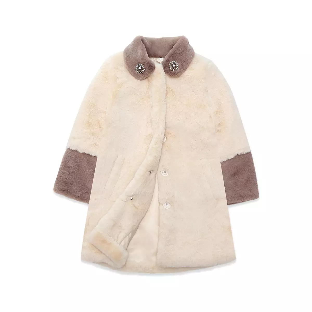 Faux-fur Coat cream brown Nicole Collection