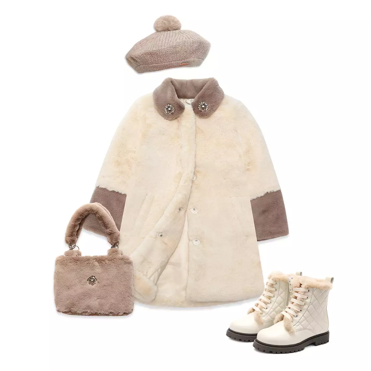 Faux-fur Coat cream brown Nicole Collection