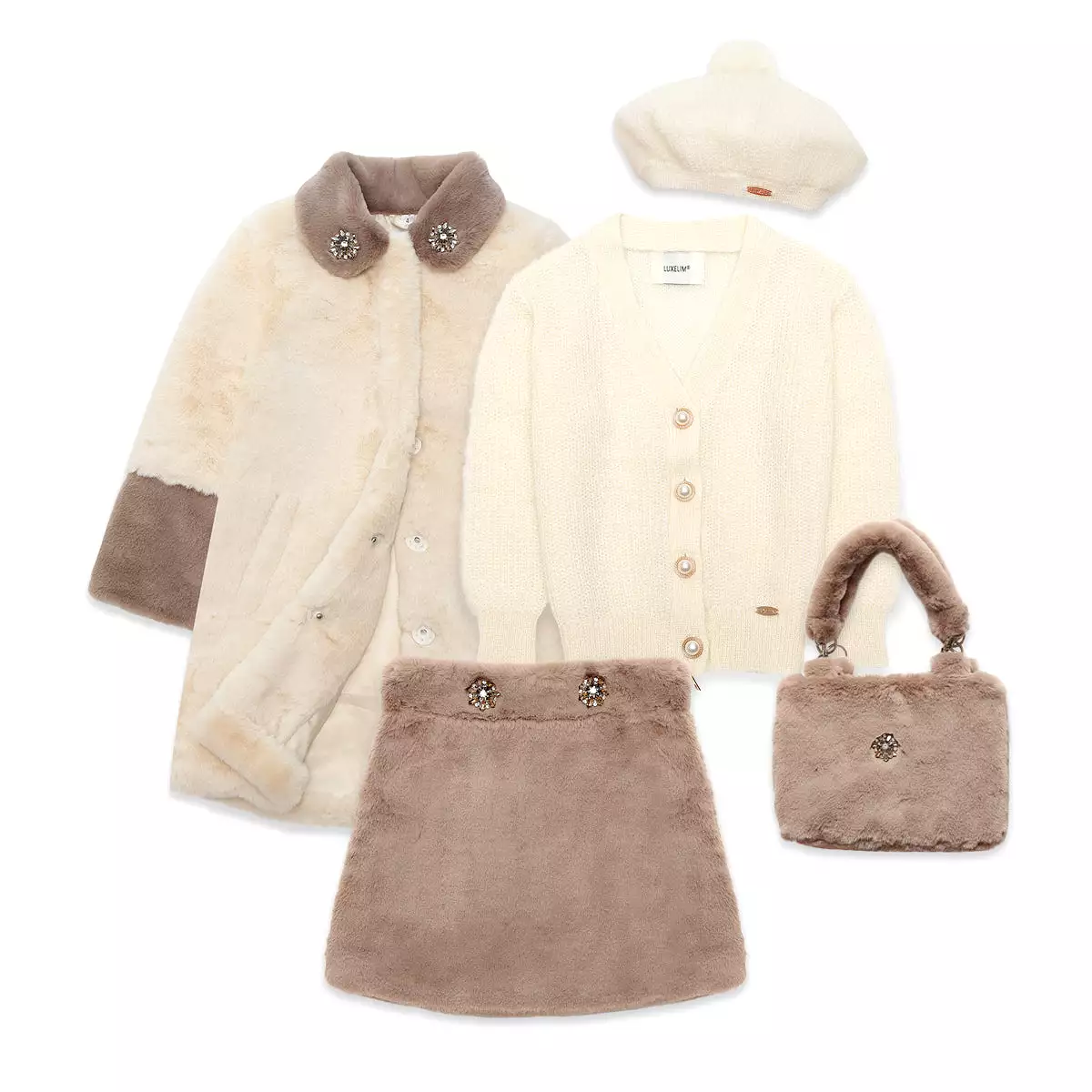 Faux-fur Coat cream brown Nicole Collection