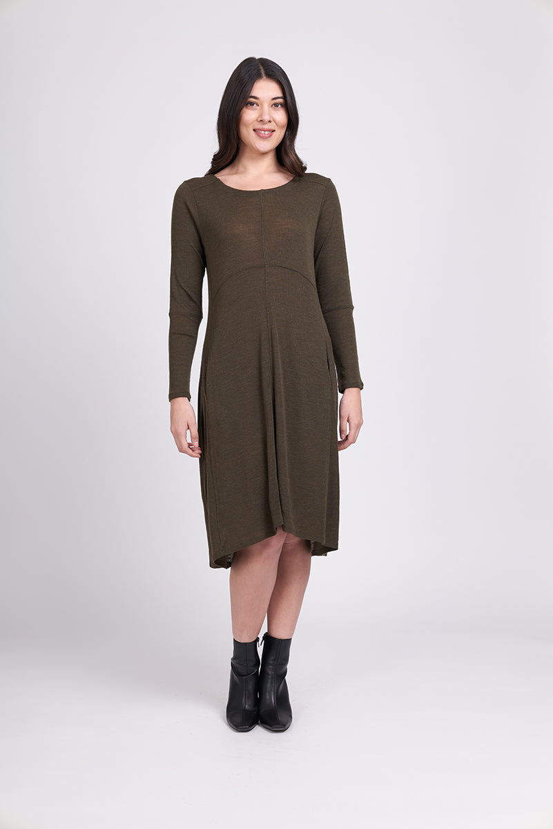 Foil - Swipe Right Merino Dress - Khaki Marle