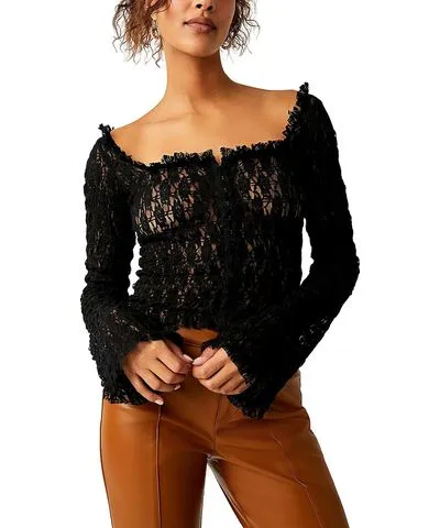 FP One Madison Womens Lace Sheer Blouse