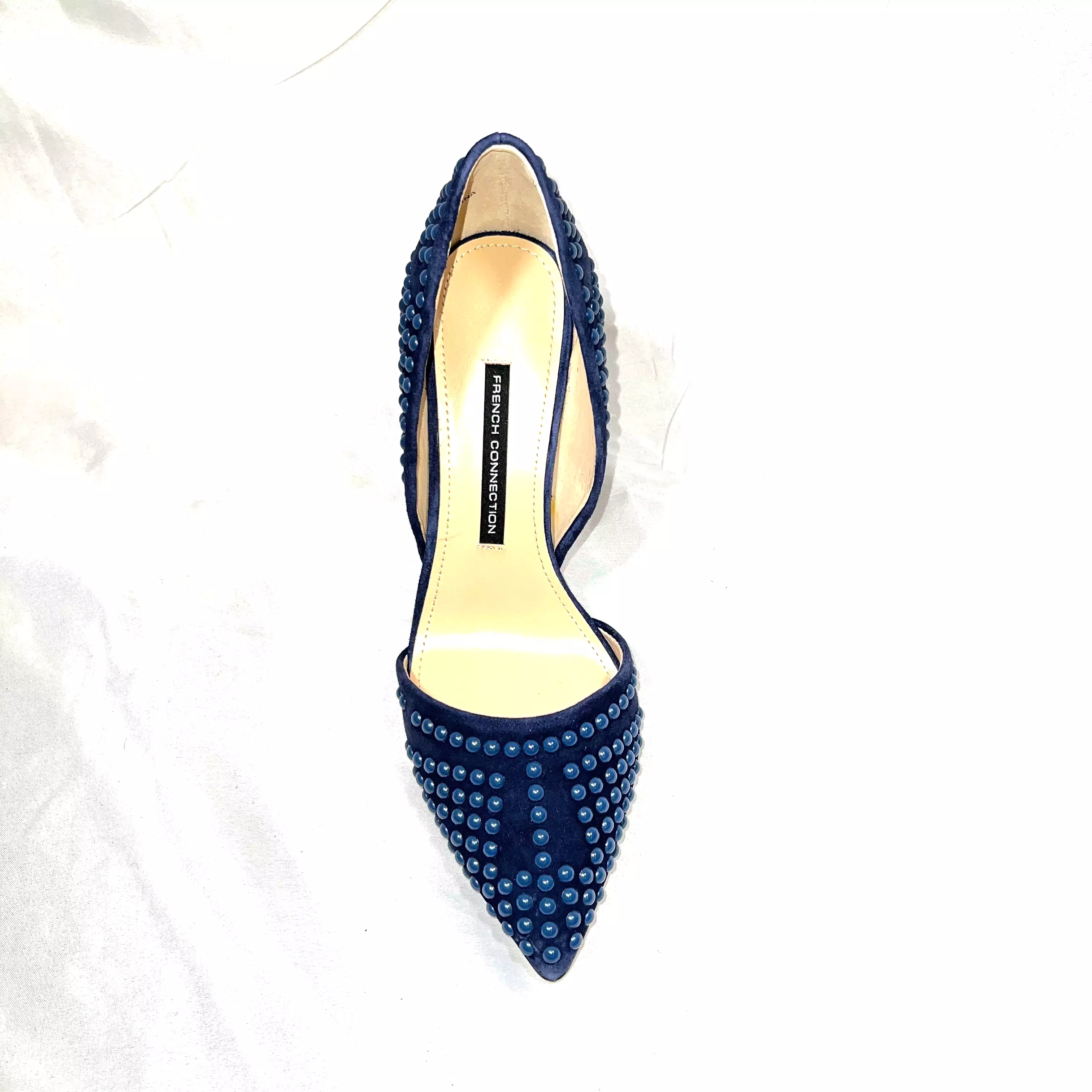 FRENCH CONNECTION  •Ellis• Studded Blue-Suede D'orsay Pump