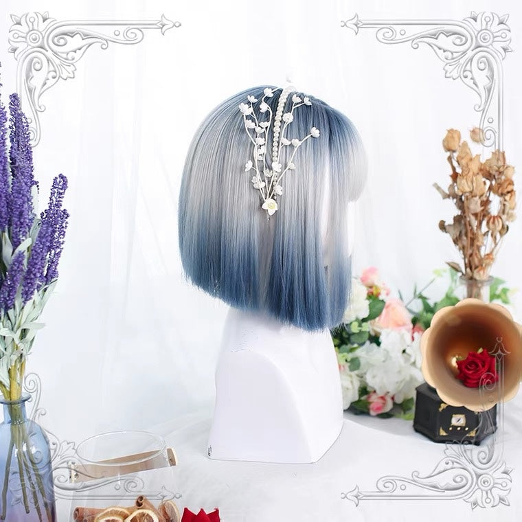 HARAJUKU LOLITA BLUE GRAY GRADIENT SHORT CURLS WIG BY90028