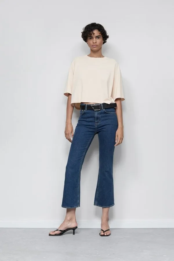 Hi Sun Cropped Flared Jeans - Dark Blue