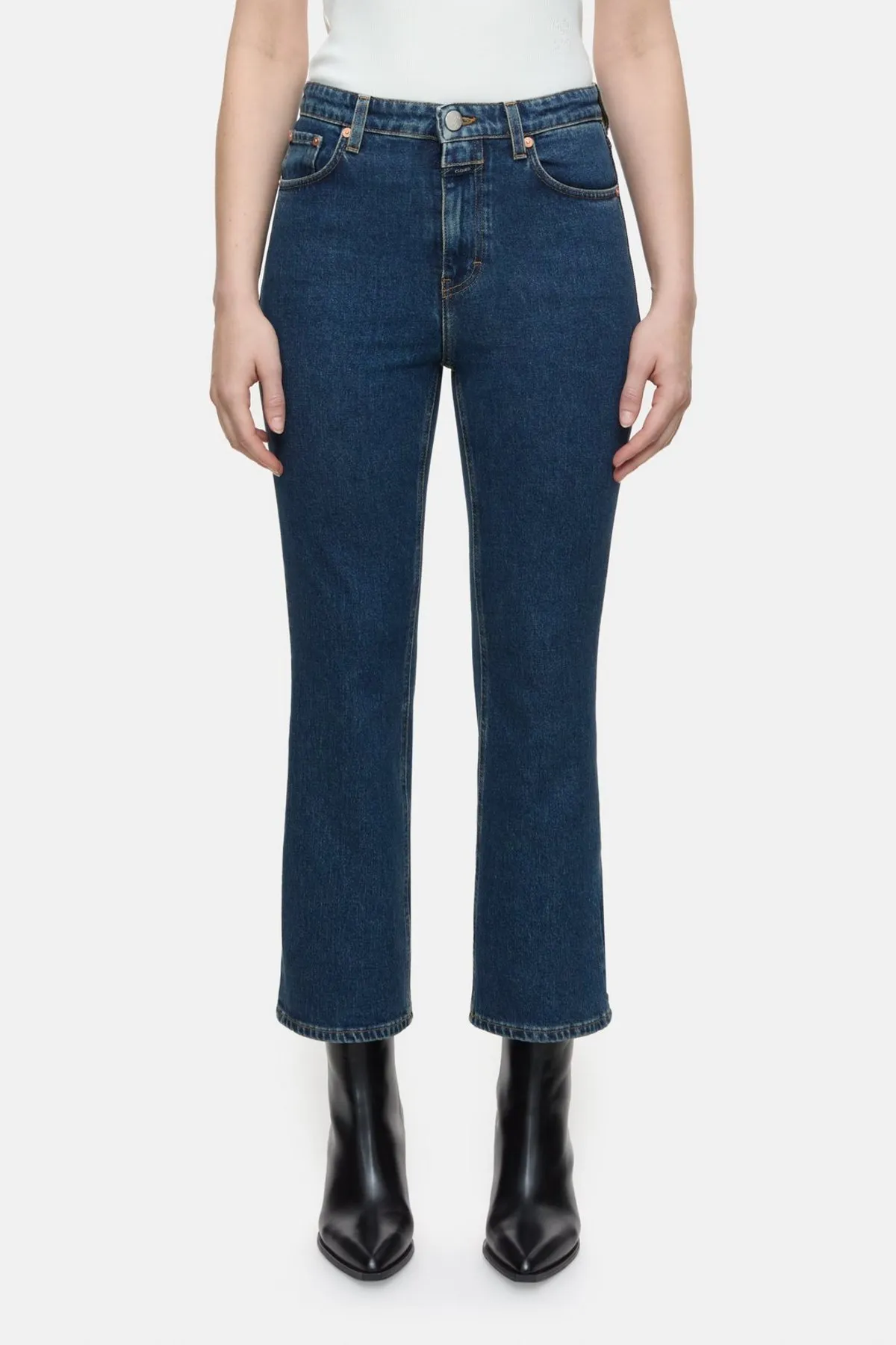 Hi Sun Cropped Flared Jeans - Dark Blue