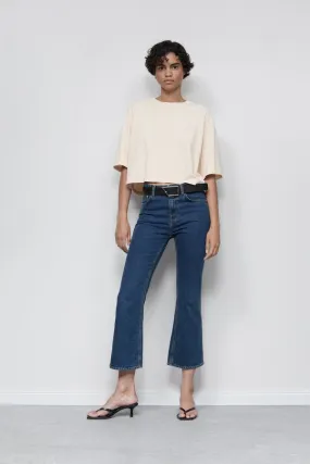 Hi Sun Cropped Flared Jeans - Dark Blue