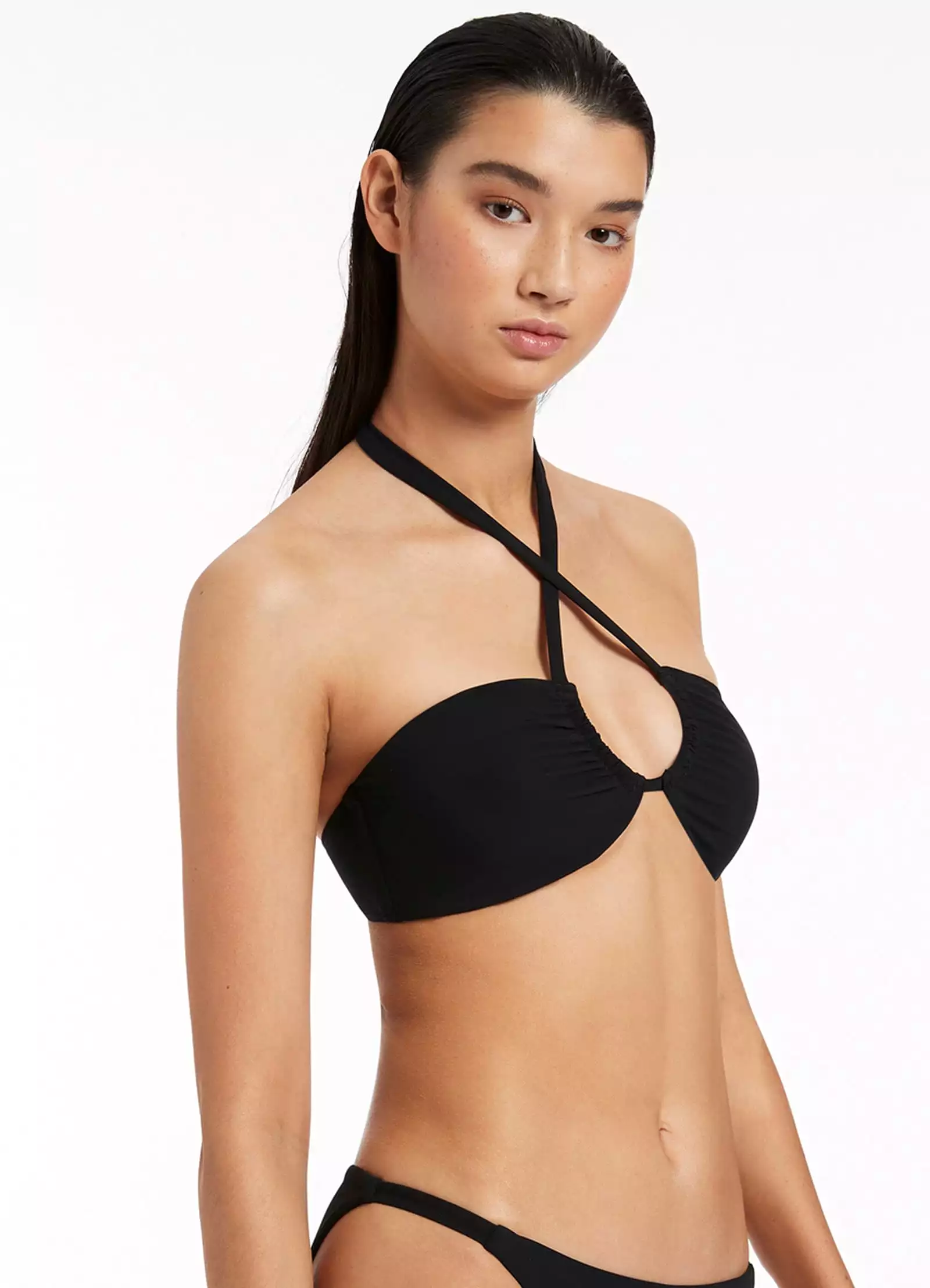 Jetset Halter Gather Bikini Top - Black