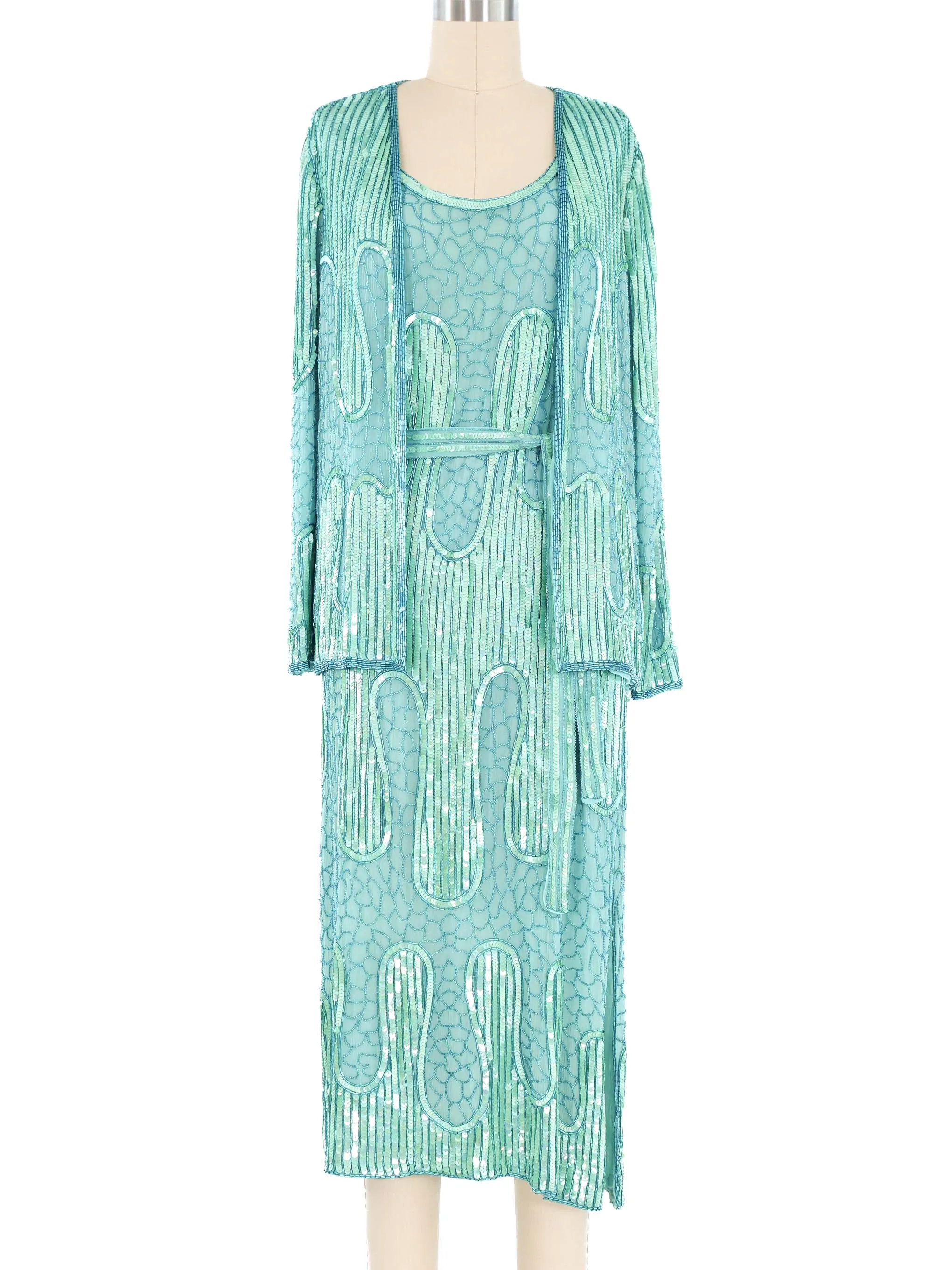 Judith Ann Aqua Embellished Dress And Jacket Ensemble