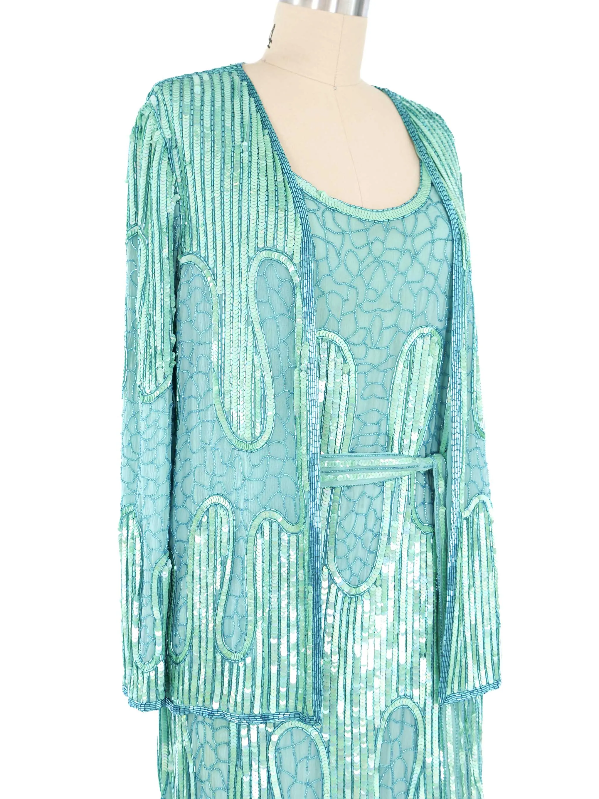 Judith Ann Aqua Embellished Dress And Jacket Ensemble