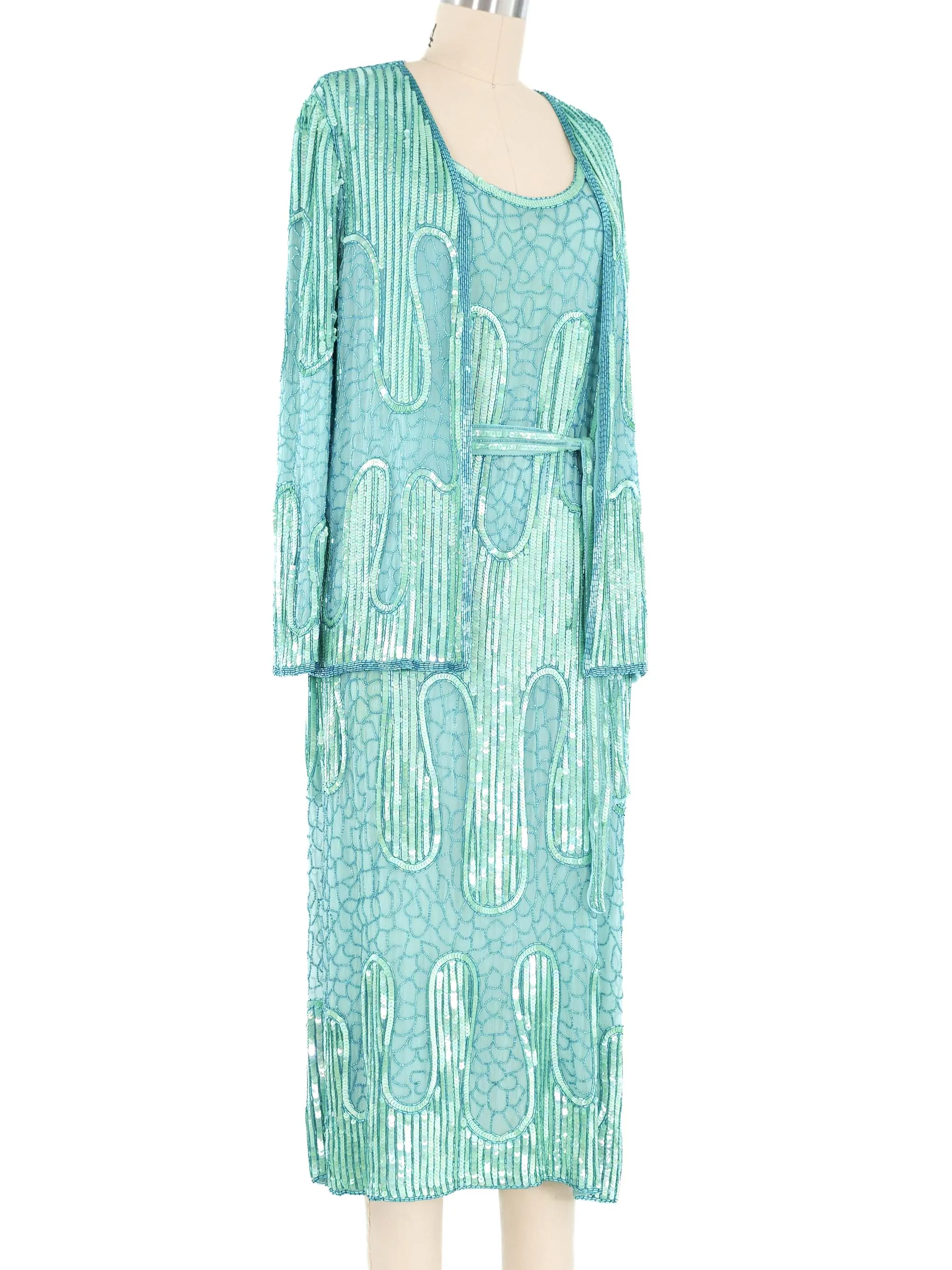 Judith Ann Aqua Embellished Dress And Jacket Ensemble