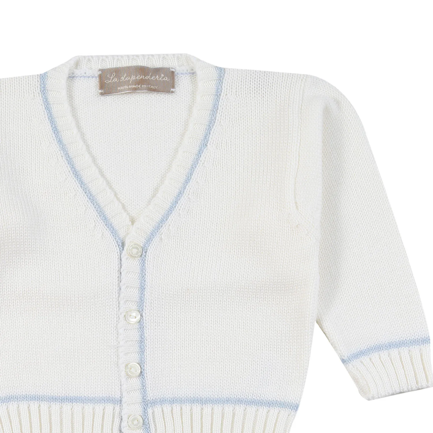 La Stupenderia La Stupenderia Cream And Light Blue Cardigan For Baby Boys