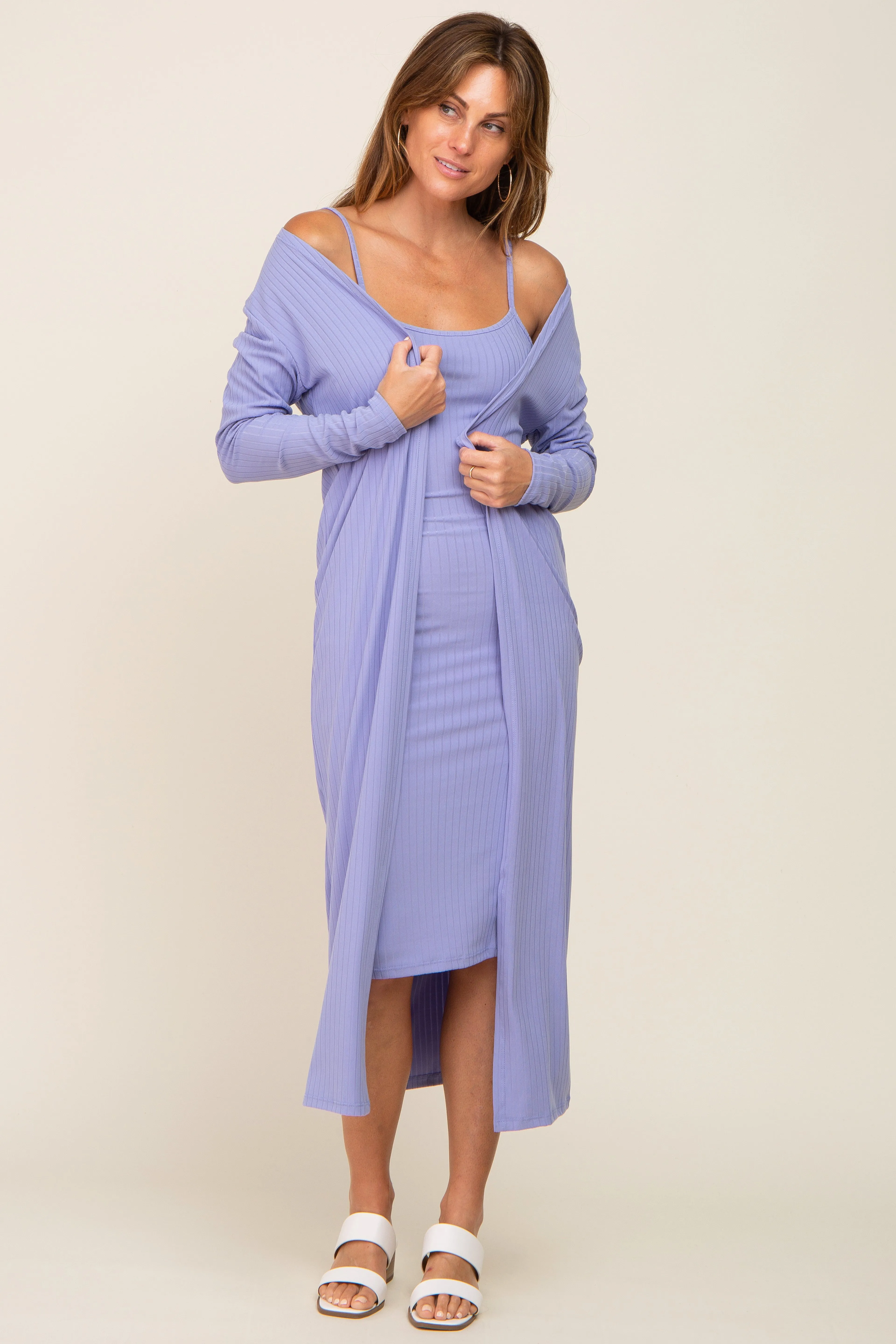 Lavender Ribbed Cardigan 2 Piece Set