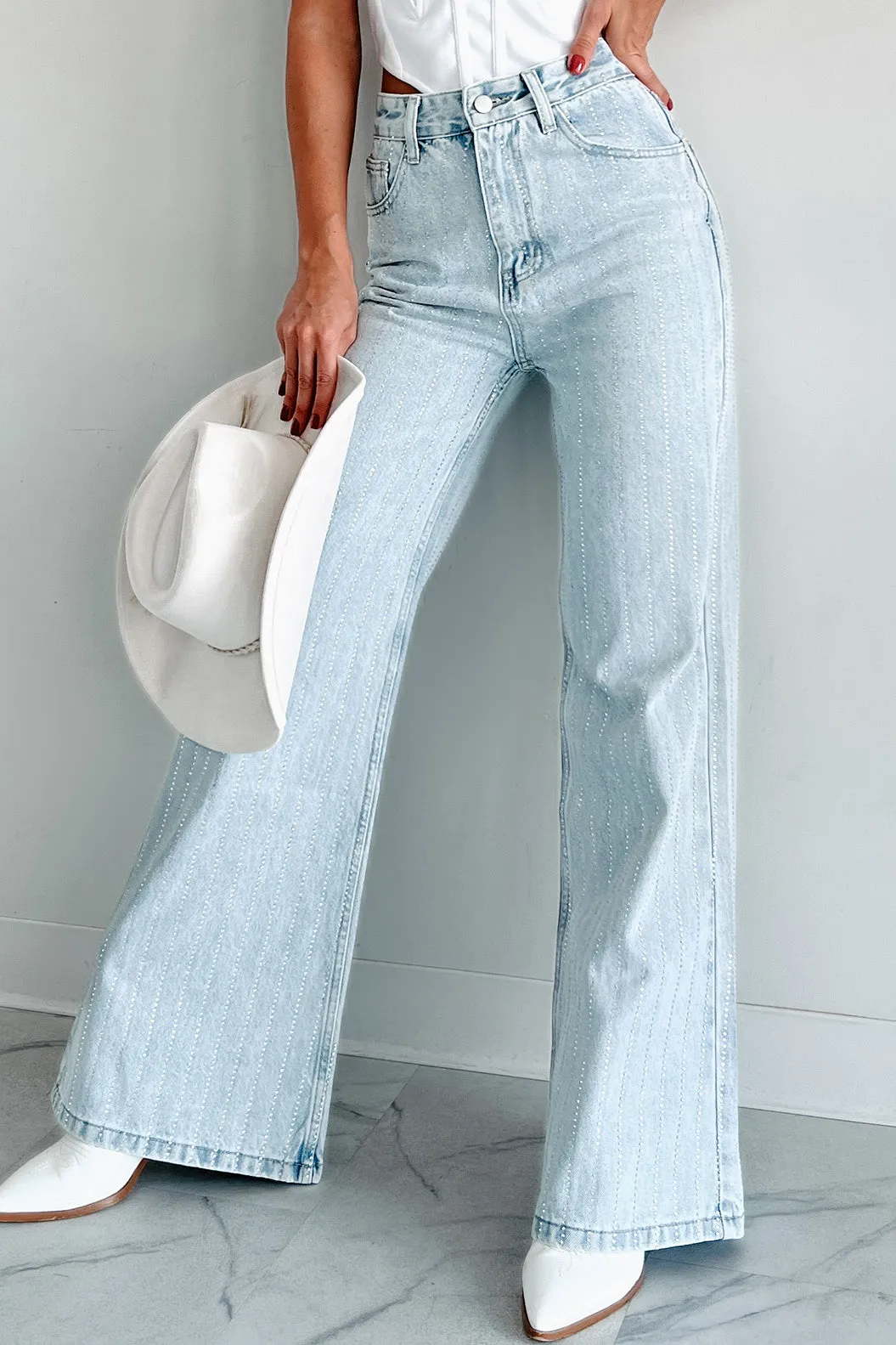 Little Bit Ritzy Rhinestone Straight Leg Jeans (Crystal Indigo)