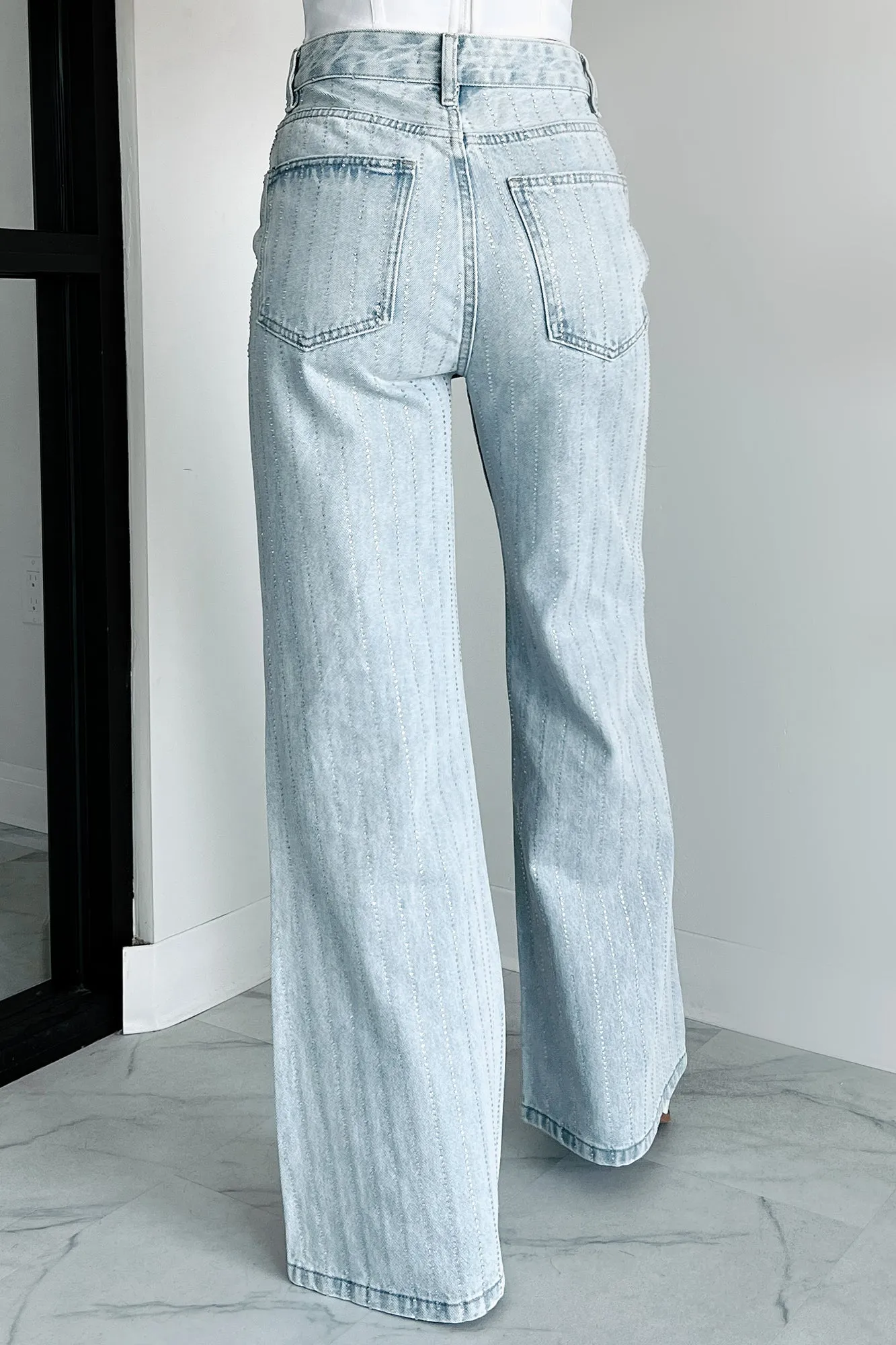 Little Bit Ritzy Rhinestone Straight Leg Jeans (Crystal Indigo)