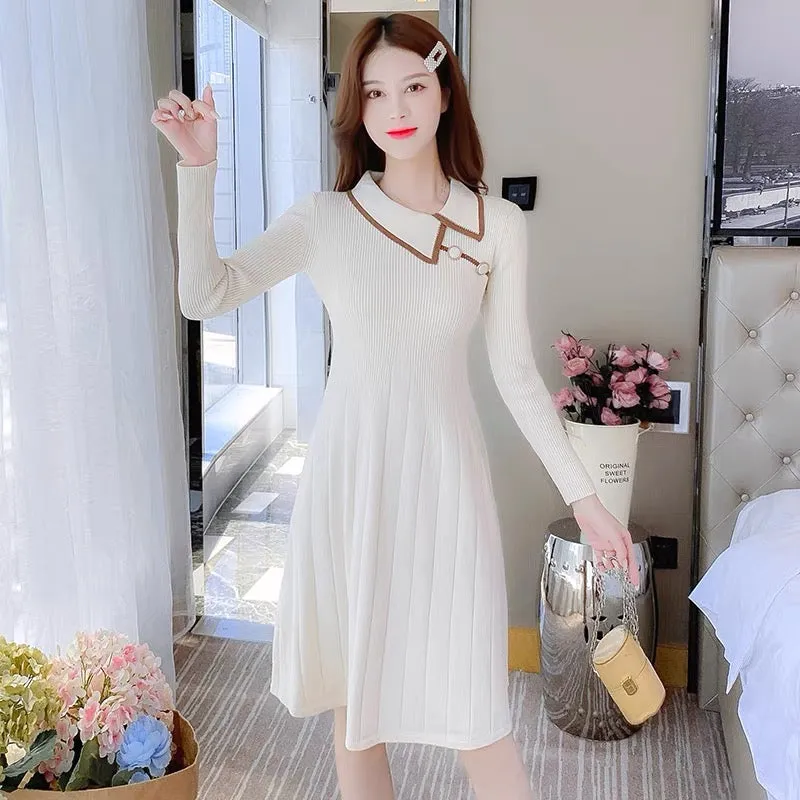 lolita small fragrant style knitted dress for women spring 2023 new high-end style with coat and sweater bottoming skirt