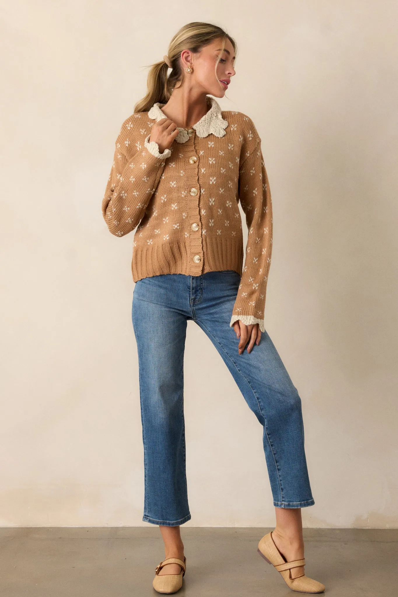 Lost In The Story Honey Knit Button Front Cardigan