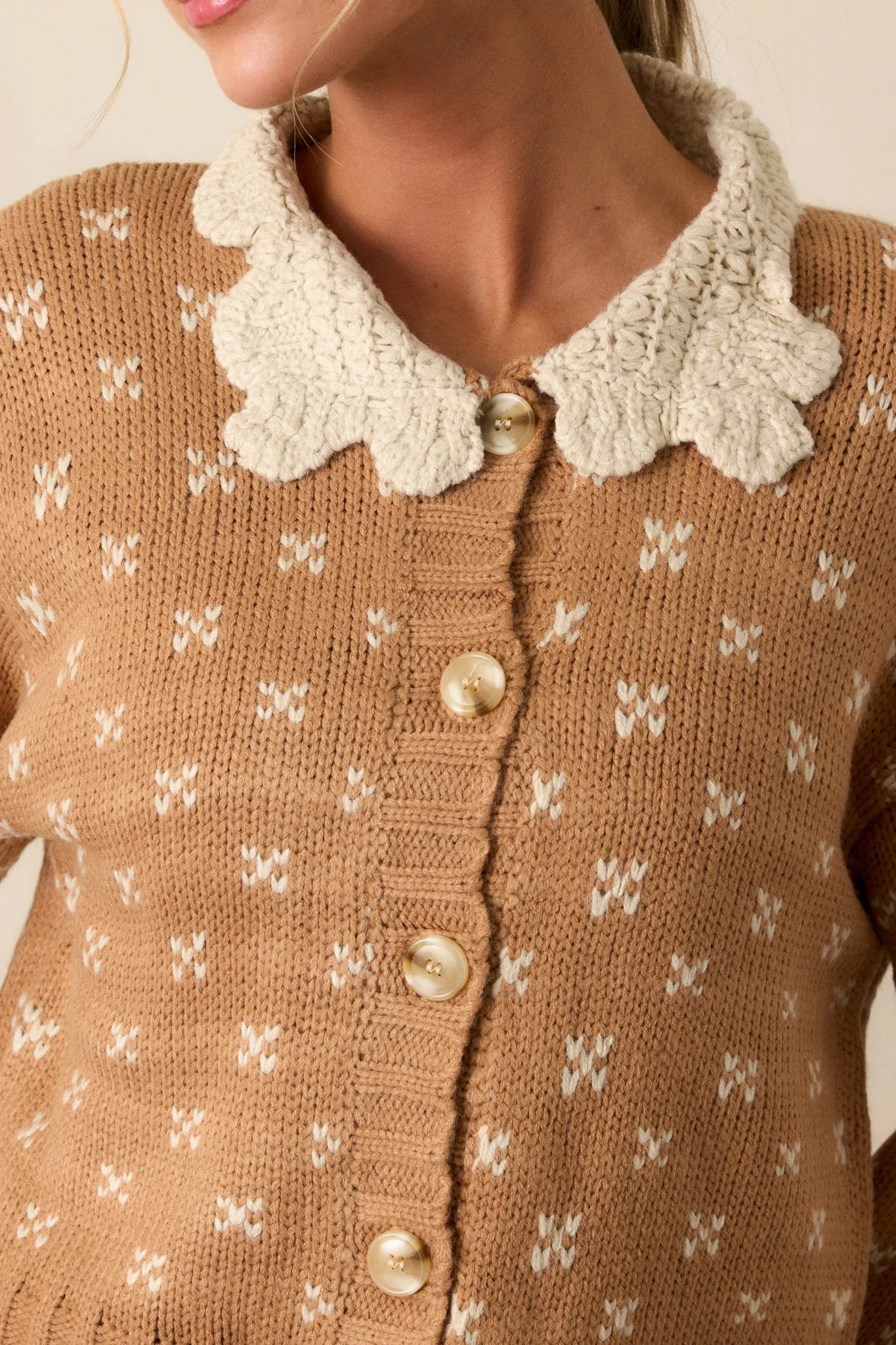 Lost In The Story Honey Knit Button Front Cardigan