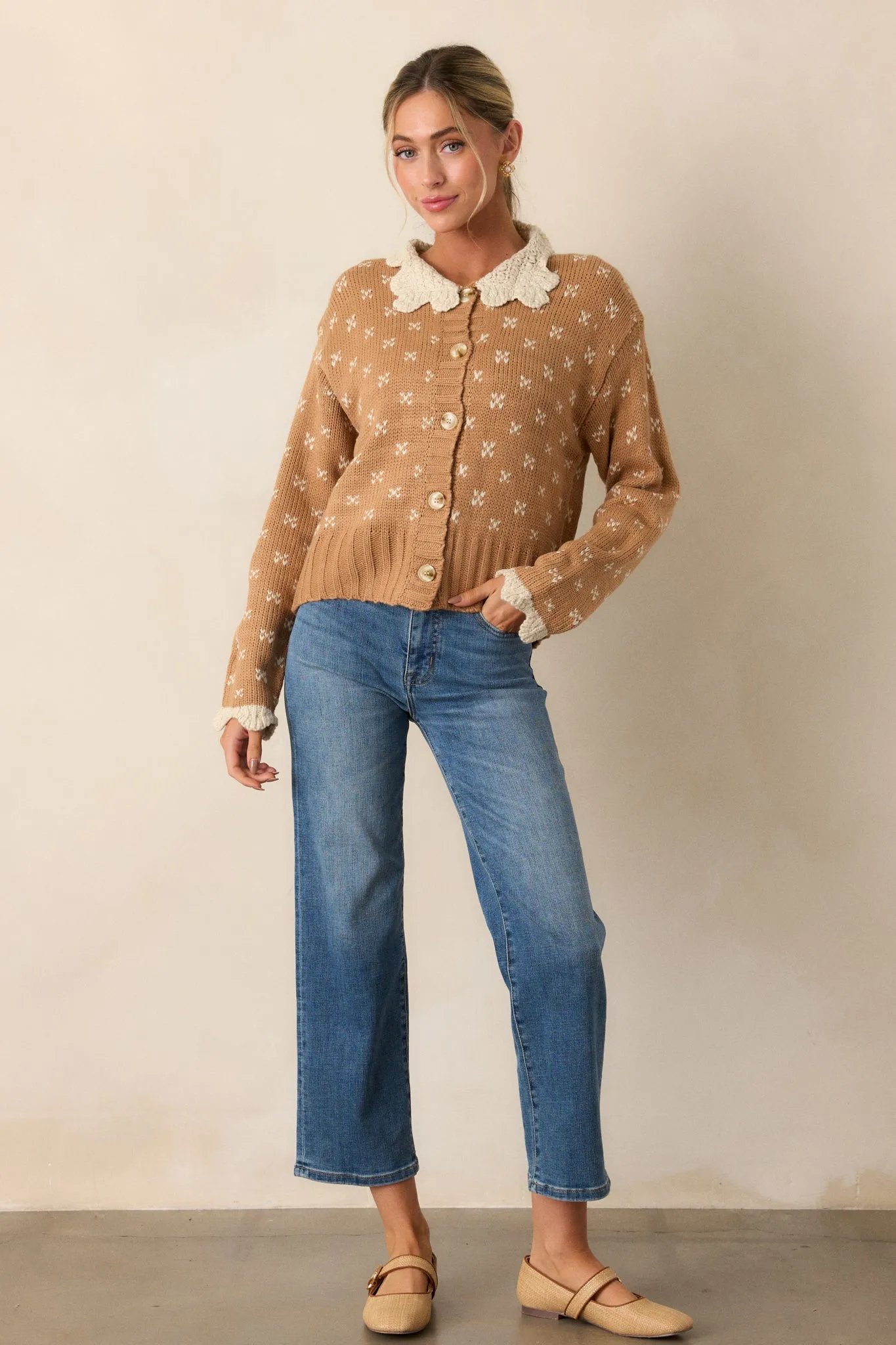 Lost In The Story Honey Knit Button Front Cardigan