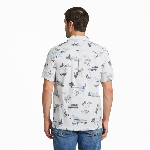 Men's Outdoor Fishing Landscape Pattern Camp Shirt