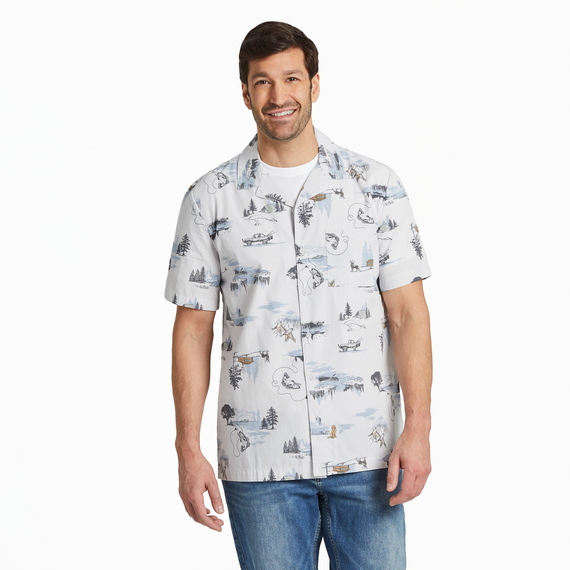 Men's Outdoor Fishing Landscape Pattern Camp Shirt