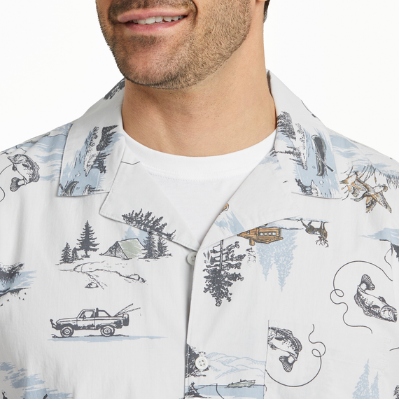 Men's Outdoor Fishing Landscape Pattern Camp Shirt