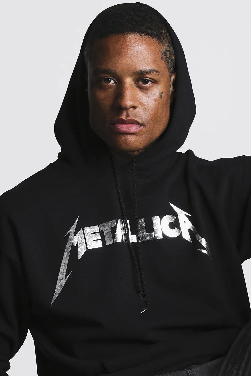 Metallica Foil Print License Hoodie | boohooMAN UK