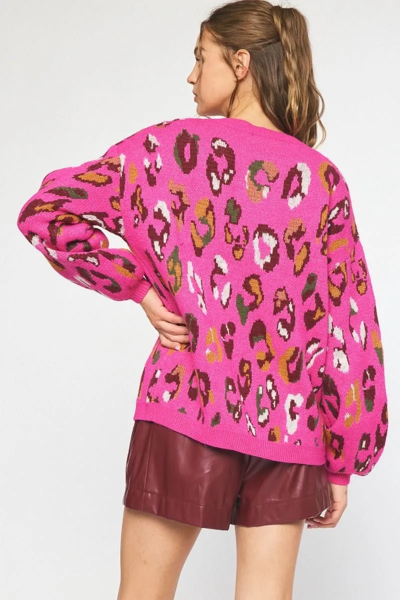 Mila Multi Color Leopard Print Long Sleeve Knit Sweater