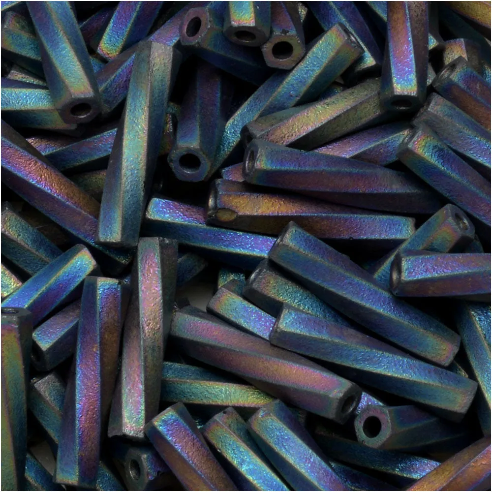 Miyuki Bugle Tube Beads, Twisted Cylinder 12x2.7mm, Matte Black AB (13 Grams)