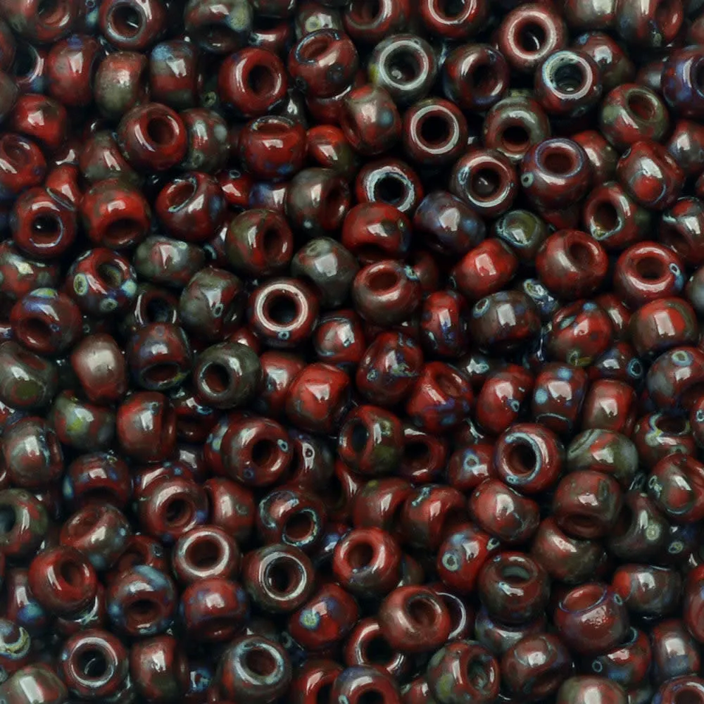 Miyuki Round Seed Beads, 8/0, #94513 Picasso Opaque Red Garnet Matte (22 Gram Tube)