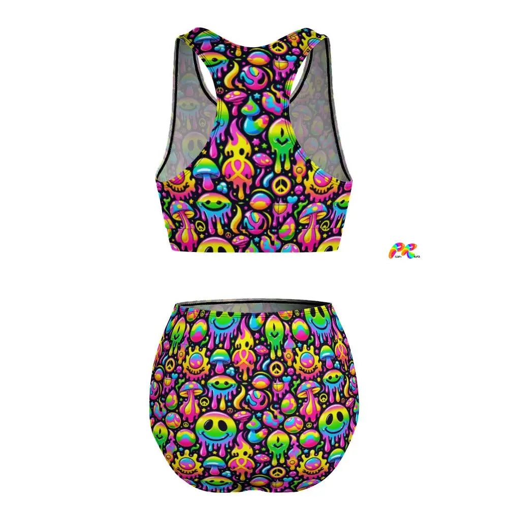 Neon Drip Rave Racerback Bikini