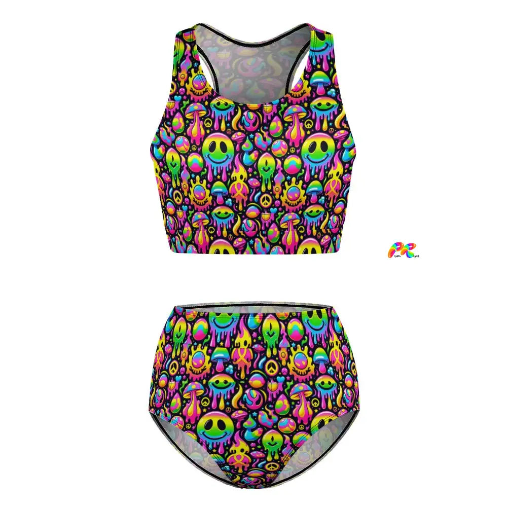 Neon Drip Rave Racerback Bikini