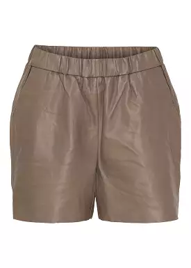 Notyz Leather Shorts 11193 Skindshorts - Taupe