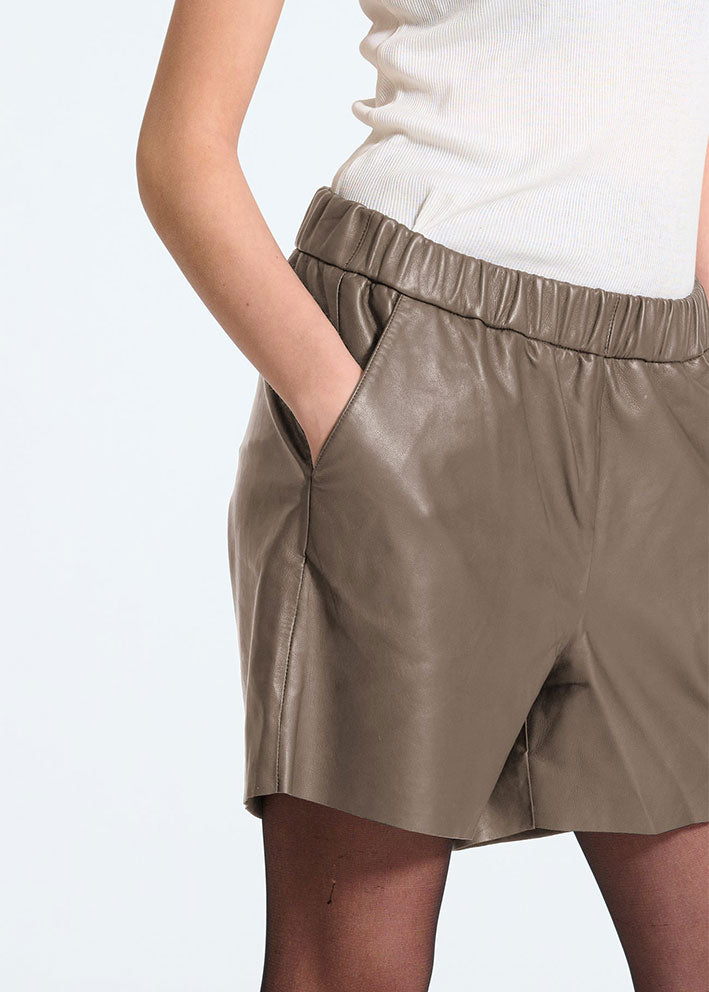 Notyz Leather Shorts 11193 Skindshorts - Taupe