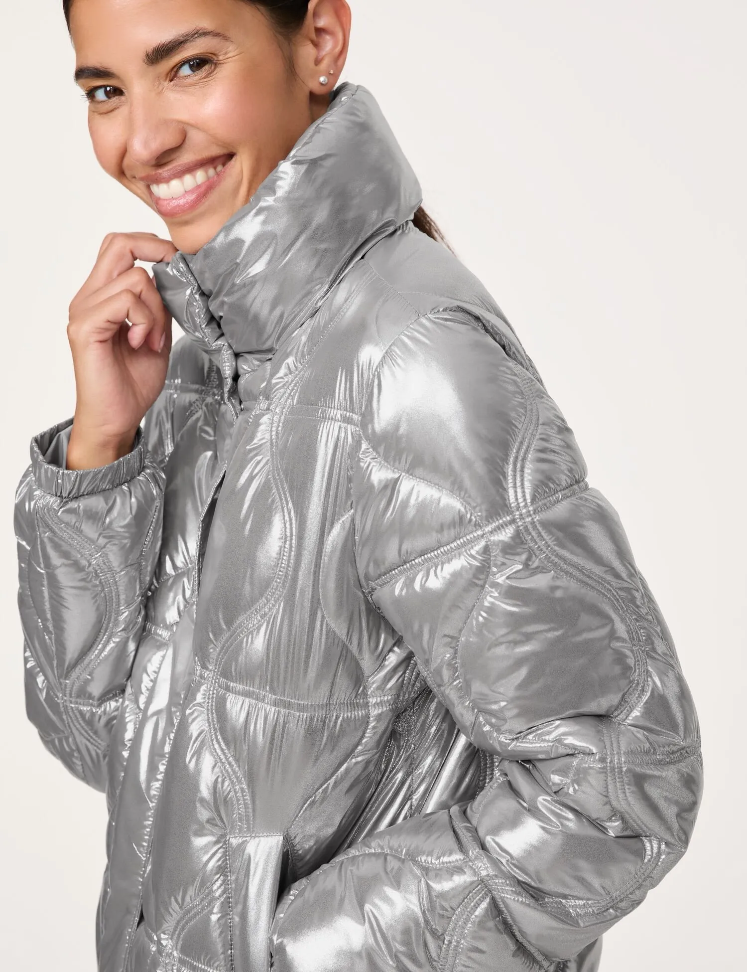 Outdoor jacket with a metallic finish