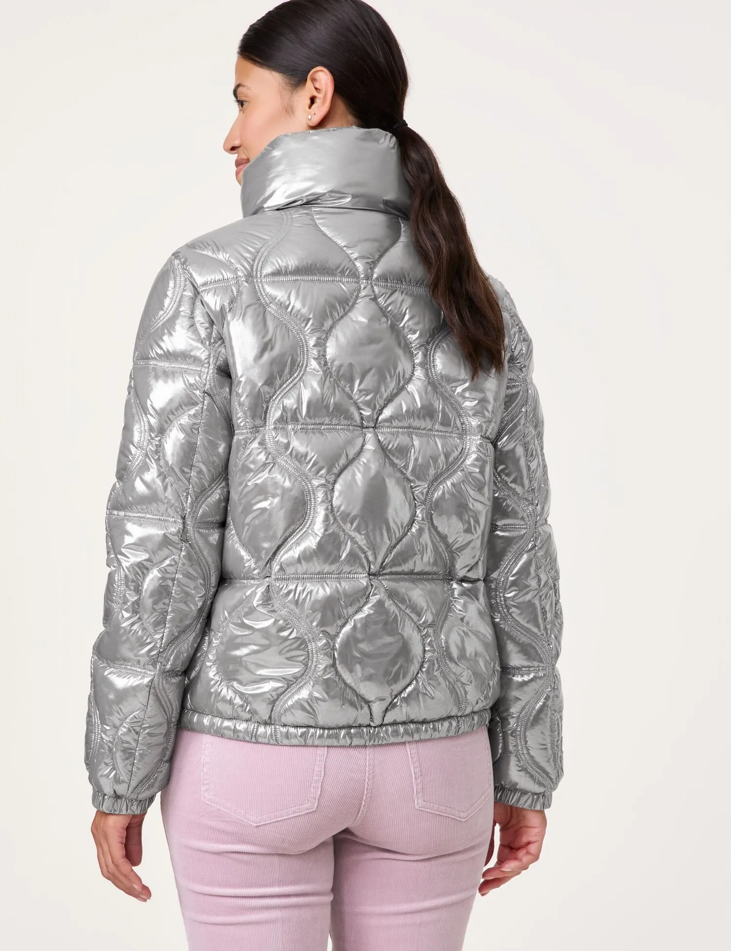 Outdoor jacket with a metallic finish