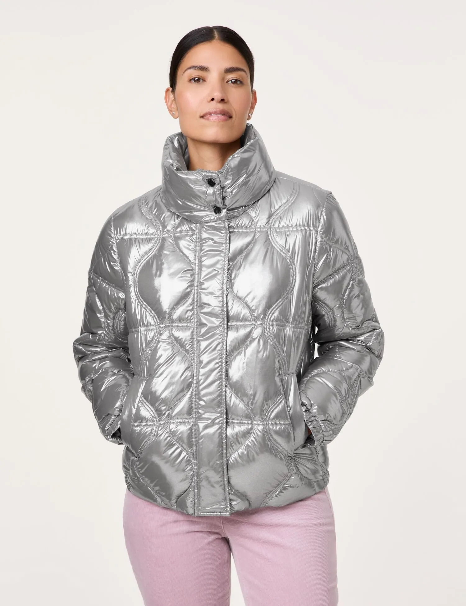 Outdoor jacket with a metallic finish