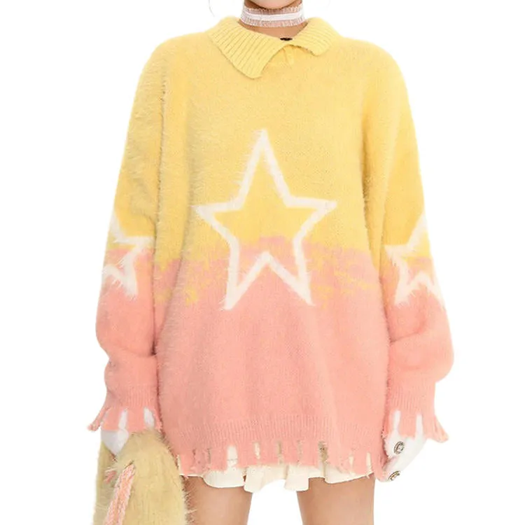 Pastel Knit Sweater with Star Design