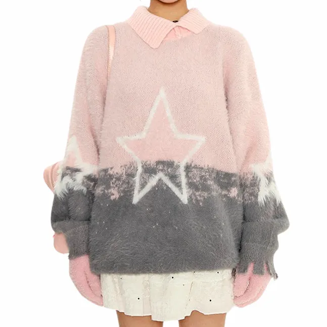 Pastel Knit Sweater with Star Design