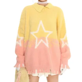 Pastel Knit Sweater with Star Design