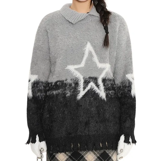 Pastel Knit Sweater with Star Design