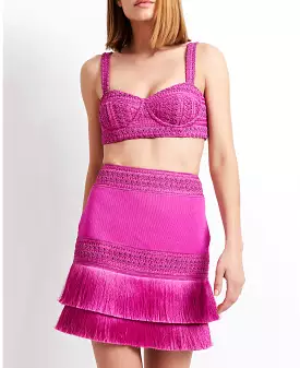 Patbo - Fringe Trim Mini Skirt - Cerise