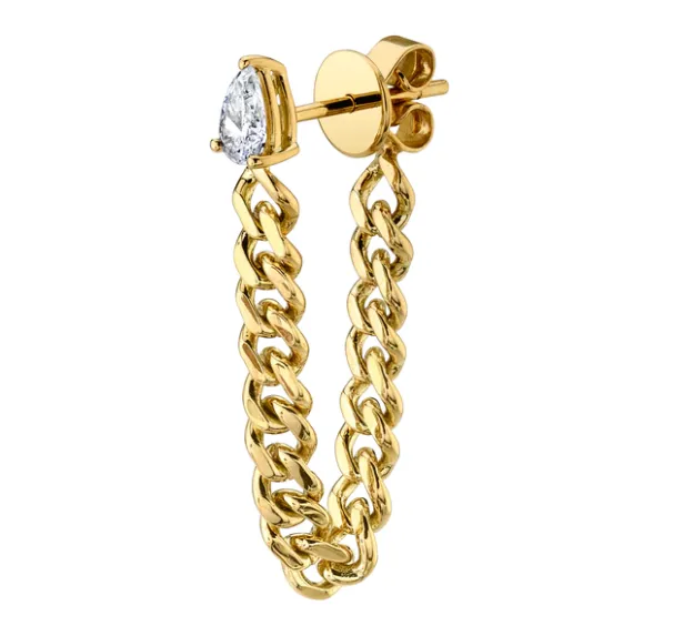 PEAR DIAMOND CUBAN LINK HOOP EARRING