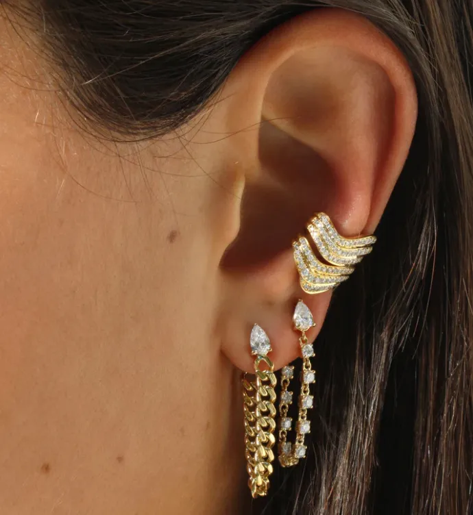 PEAR DIAMOND CUBAN LINK HOOP EARRING