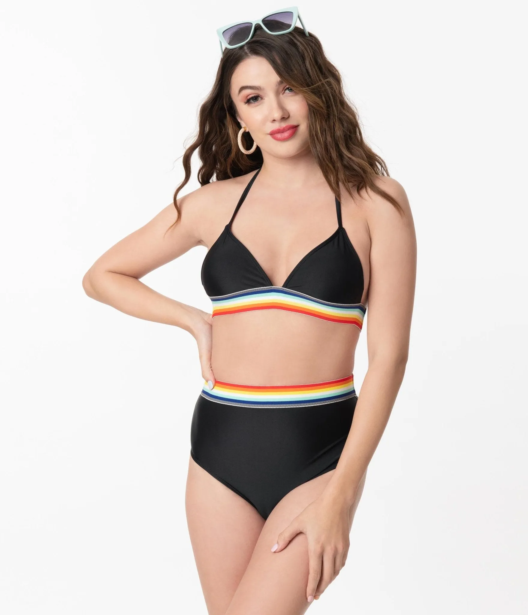 Pin-Up Black & Rainbow Two Piece Bikini Swimsuit