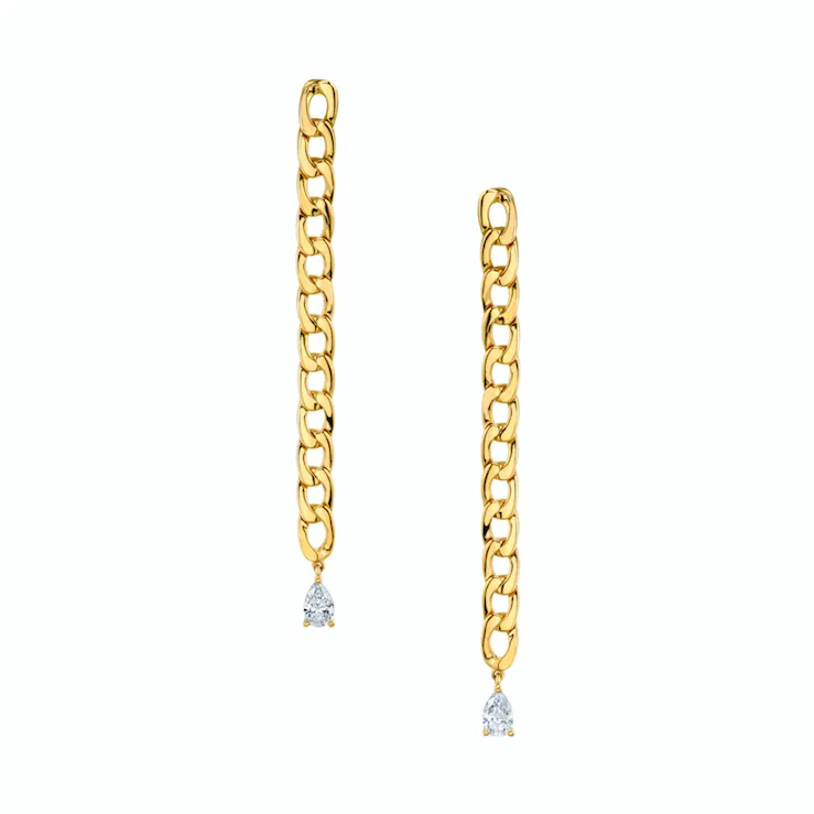 Plain chain link earrings w/ pear diamond drops