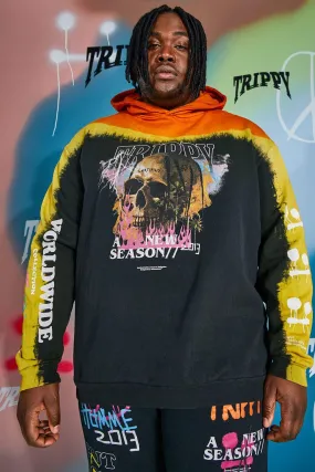 Plus Size Loose Fit Tour Skull Tie Dye Hoodie